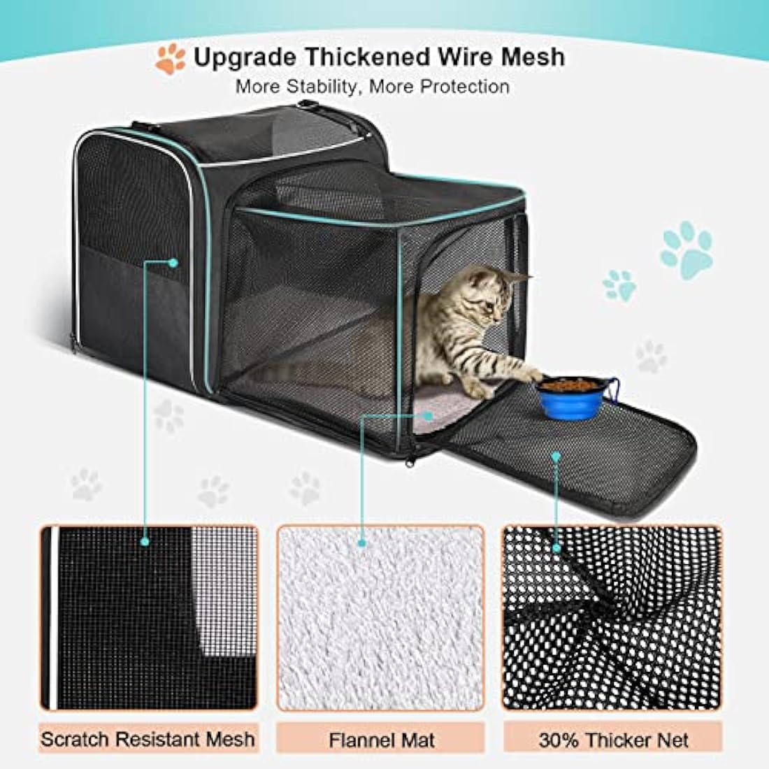 Morpilot Soft Sided Pet Carrier Bag for Small Dogs, Puppies, Medium and Large Cats, Expandable, Airline Approved, with Breathable Mesh and Locking Safety Leash, Grey