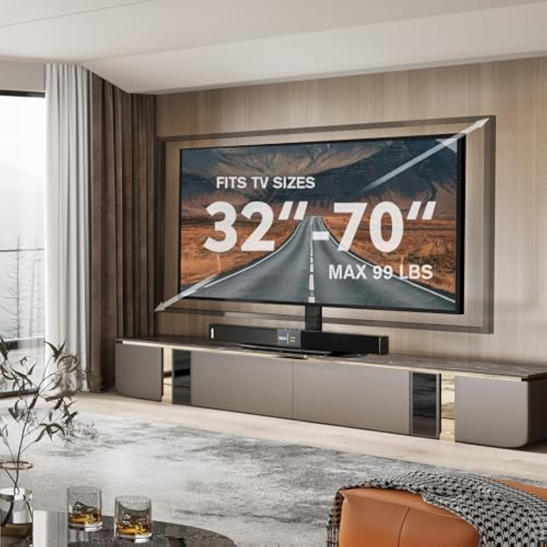 Universal Swivel TV Stand/Base Table Top TV Stand 32 to 70 inch TVs 80 Degree Swivel, 4 Level Height Adjustable, Heavy Duty Tempered Glass Base, Holds up to 40kgs Screens, HT04B-002P