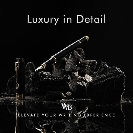 Wordsworth & Black Fountain Pen Set, Luxury Bamboo Wood - Extra Fine Nib, Gift Case; Includes 6 Ink Cartridges, Ink Refill Converter -Journaling, Calligraphy; Drawing, Smooth Writing [Black Wood]