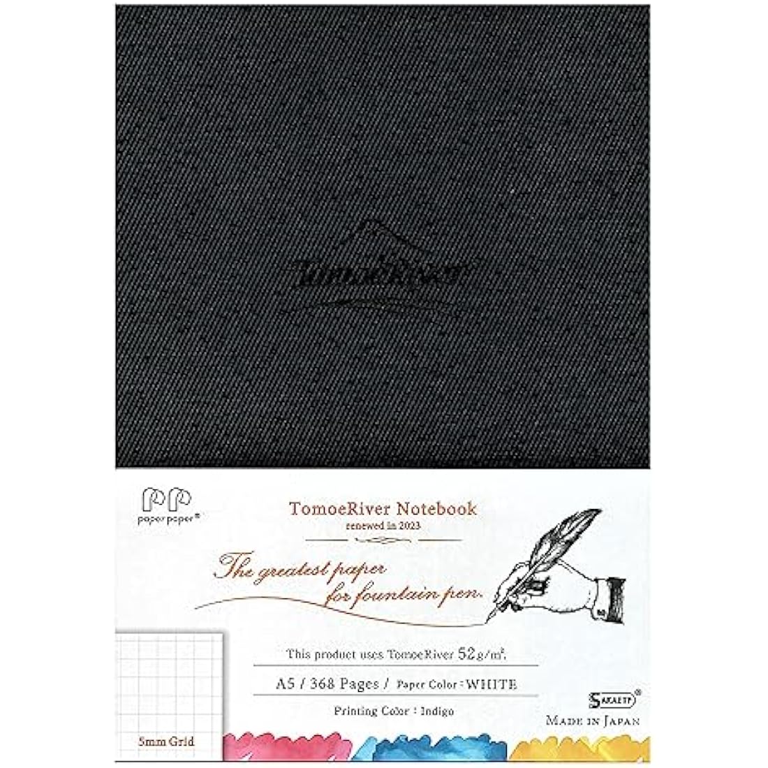 SAKAEテクニカルペーパー Tomoe River FP (52g/m2) Notebook by SANZEN, 5.85" x 8.27", 368 Pages (184-Sheet), Hard Cover, 5mm Squared, Thread-Bound, White (SR-A5HBW)