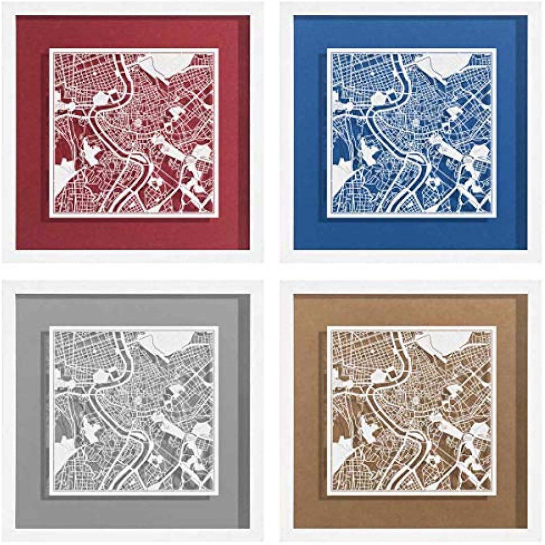 O3 DESIGN STUDIO Rome Paper Cut Map framed, White map, White frame, 9x9 inches, Gift Boxed, 4 background color, self-changing, Paper Art