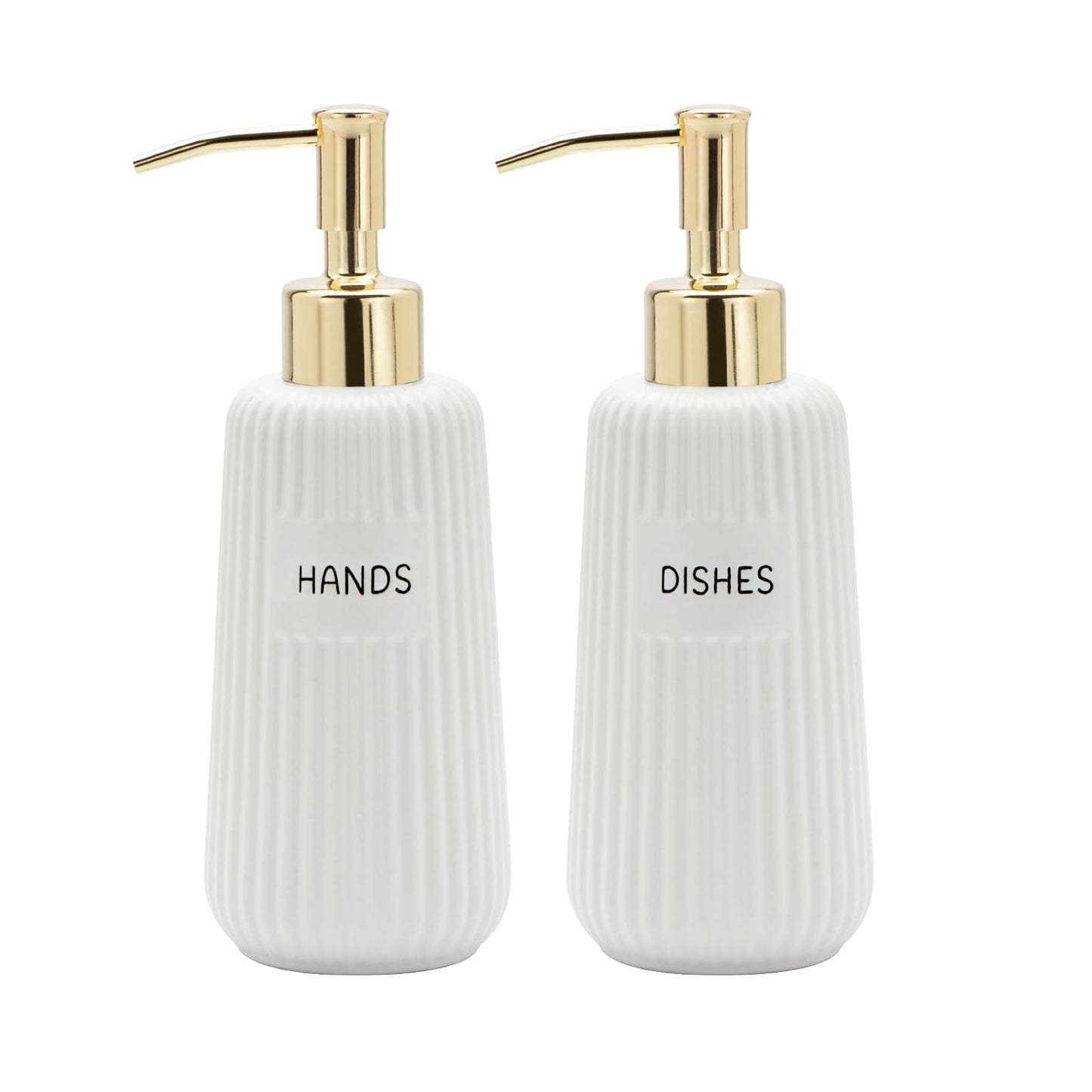 Karisky Kitchen Soap Dispenser Set with Gold Stainless Steel Pump and Funnel, Modern Ceramic Refillable Hand and Dish Soap Dispenser Set for Kitchen,
