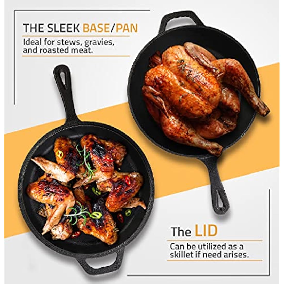 KICHLY 3.0L,3.2 Quart Pre Seasoned Cast Iron Combo Cooker Dutch Oven with Lid, 10.25 Inch, 26 cm Dual Function Skillet Pot with lid, Cast Iron Casserole Dish with Lid