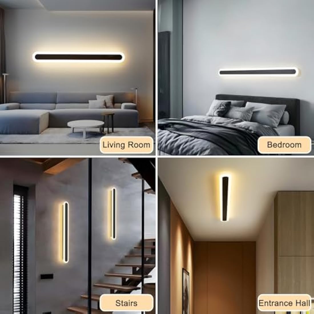 ZTWLEED Long Wall lamp,44W LED Wall Light Interior,120CM Tricolor Lighting Mode RA≥80 Living Room lamp,Black Wall Light for Living Room,Bedroom,Stairs,Hallway,AV220V