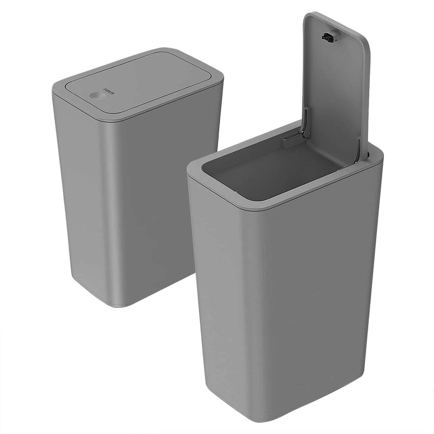 Sightday 2Pack 9L Grey Plastic Rectangular Bin with Lid, Push Button, Kitchen, Bathroom, Bedroom, Office, Living Room, Tight Spaces, Portable