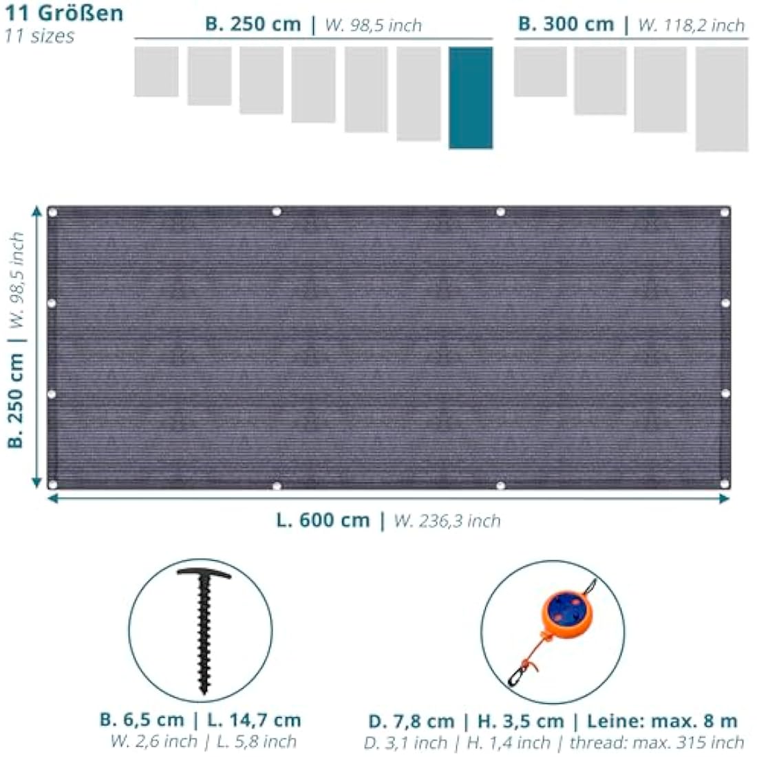 valuents Awning Carpet – Blue/Grey – Various Sizes – Camping Rug Outdoor – Tent Carpet Caravan / Motorhome with Carry Bag + Plus: Washing Line & 8 T-Pegs