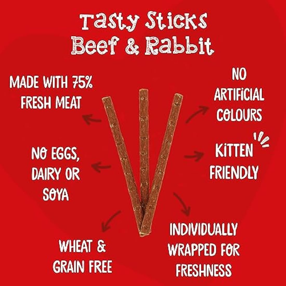 Webbox Tasty Sticks Cat Treats, Beef and Rabbit - Kitten Friendly, Wheat and Grain Free, No Artificial Colours (25 x 6 Packs)