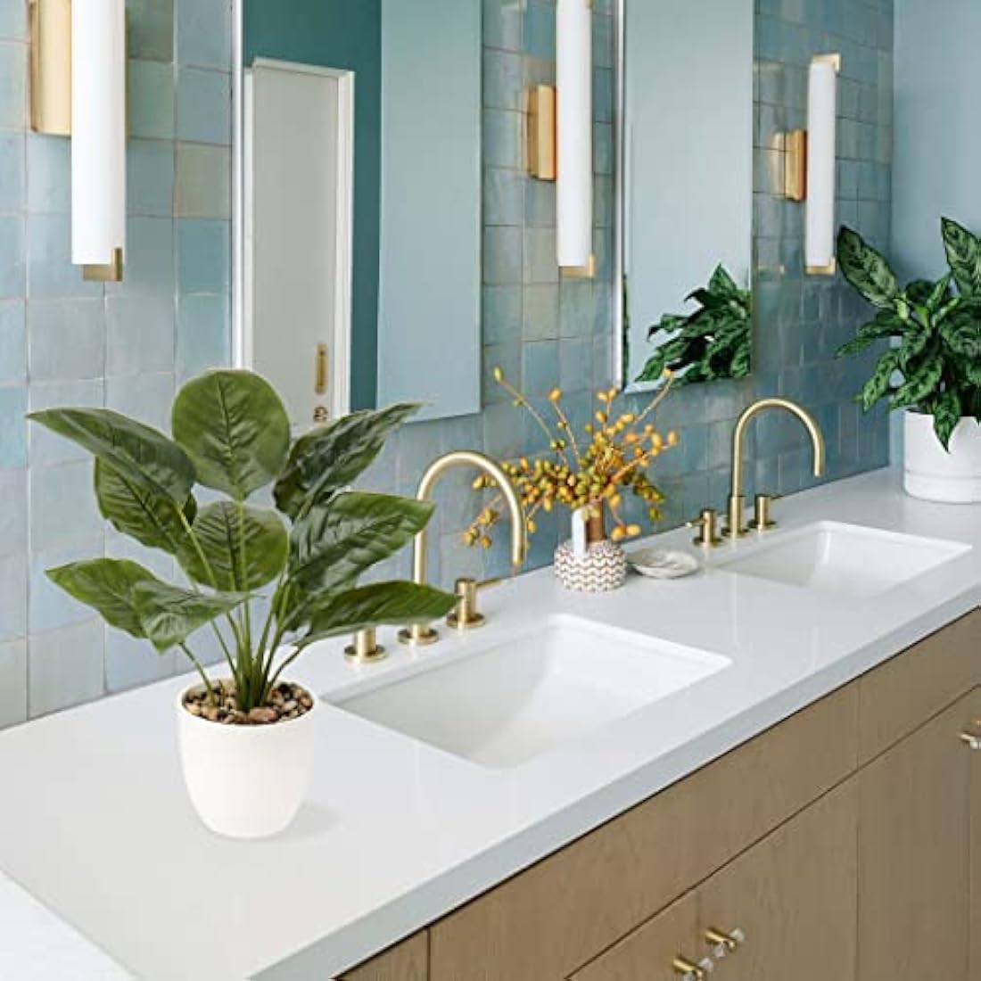 45CM Artificial Dieffenbachia Faux Plants Indoor Decorative Fake Tropical Plants Aesthetic Room Décor Greenery for Bedroom Office Home Desk Decoration