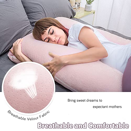 AS AWESLING Pregnancy Pillow, U Shaped Full Body Pillow, Nursing, Support and Maternity Pillow for Pregnant Women with Removable Velour Cover (Pink)