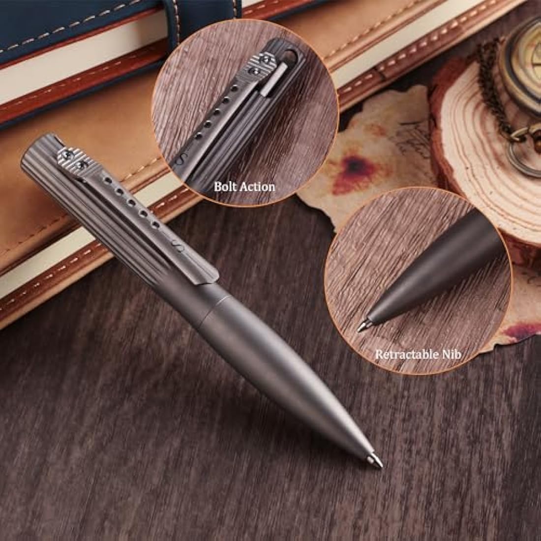 SMOOTHERPRO Titanium Wide Grip Bolt Action Pen | Retractable Ballpoint Pen Short Pen | Compatible with Parker Refill | for Office School Business EDC (TBP03) | Multicolor