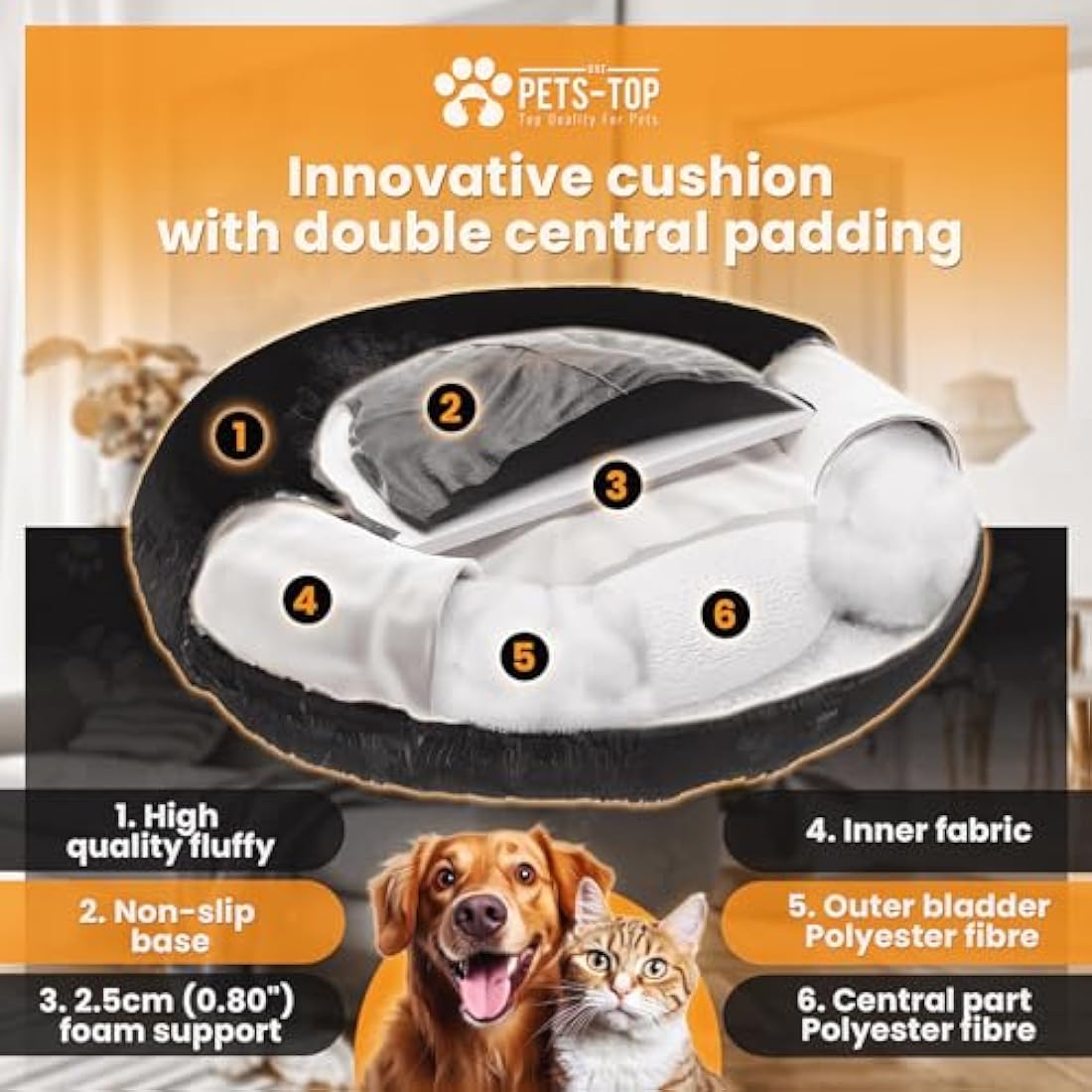 One PETS-TOP Dog Bed Medium - Washable Fluffy Calming Bed - Soft Long Plush with Removable Cover, Dodo Donuts XXL Extra Large Mattress (Pearl Grey, 80cm)