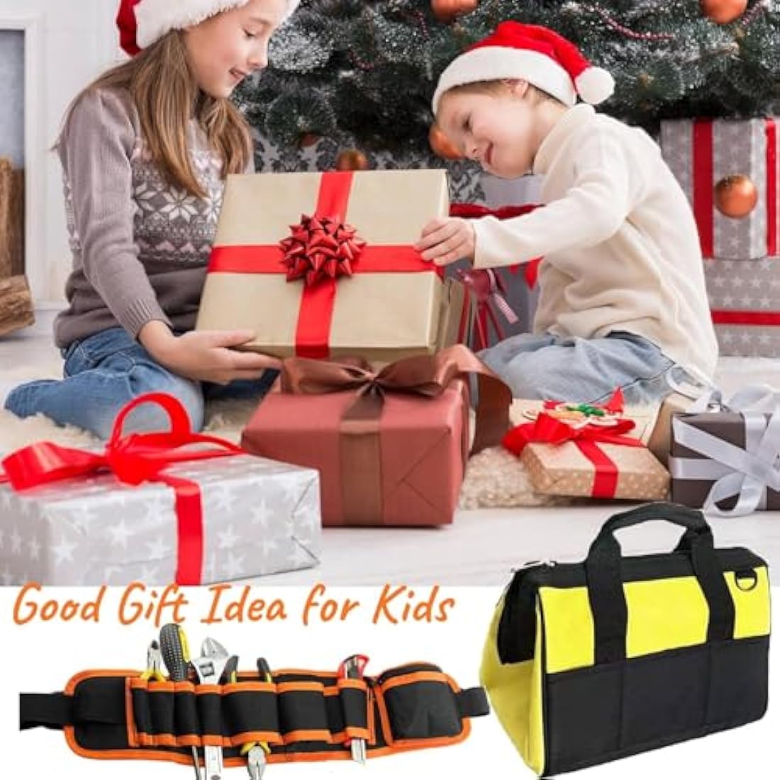 QeeHeng Real Kids Tool Set -Kids Tool kit for Starter with Hammer,Tool Belt,Safety Goggles, Pliers, Wrench,Screwdrivers & Bag,Children's DIY Play Tools for Boys /Girls /Beginner Learning Gift