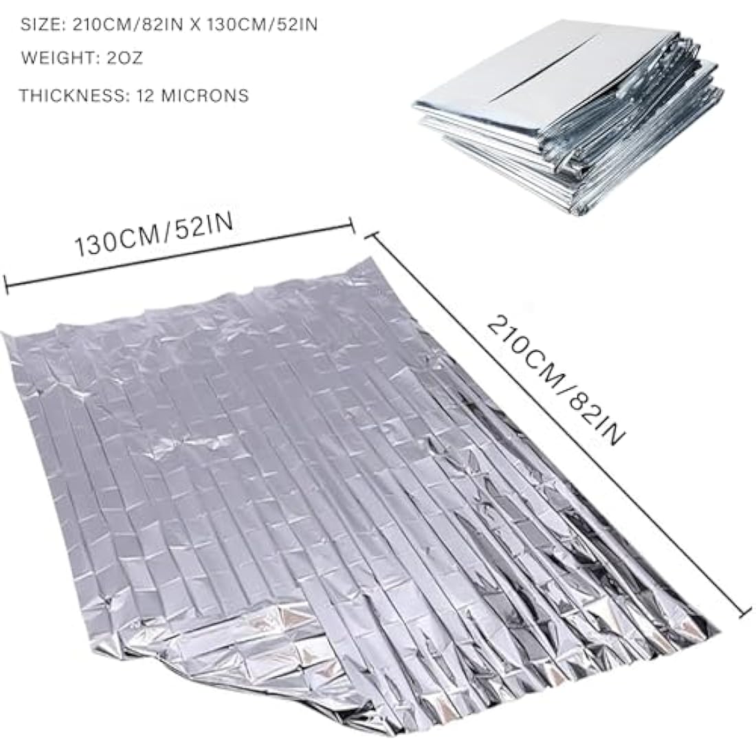 MIXIAO Emergency Foil Blanket (Pack of 50), Survival Thermal Mylar Blankets Individually Packaged Perfect for Outdoors, Hiking, Survival, Marathons or First Aid