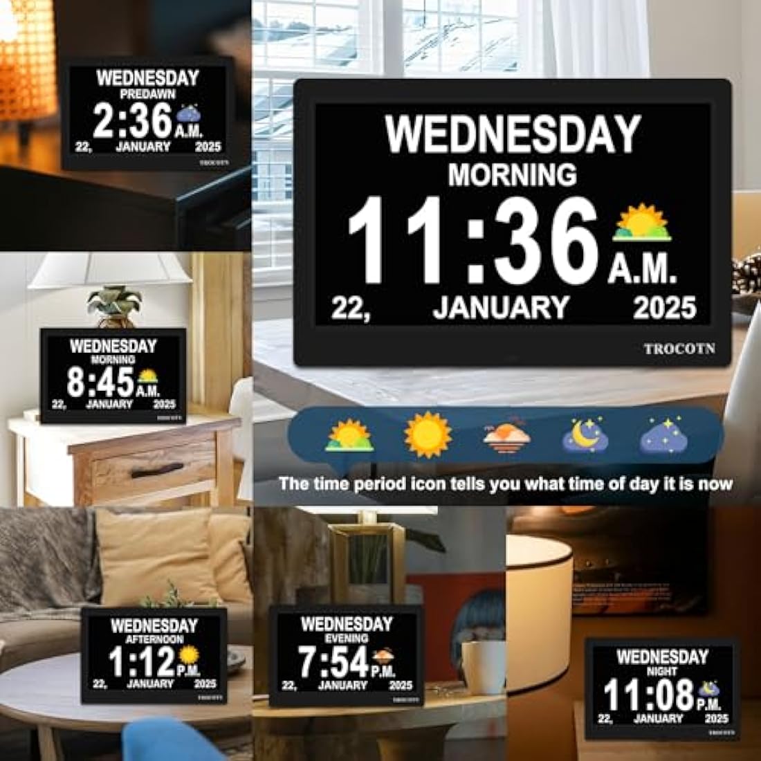 TROCOTN dementia clocks, digital clock with date and day for elderly, alzheimers day clock large display calendar clocks (10 Inches Black)