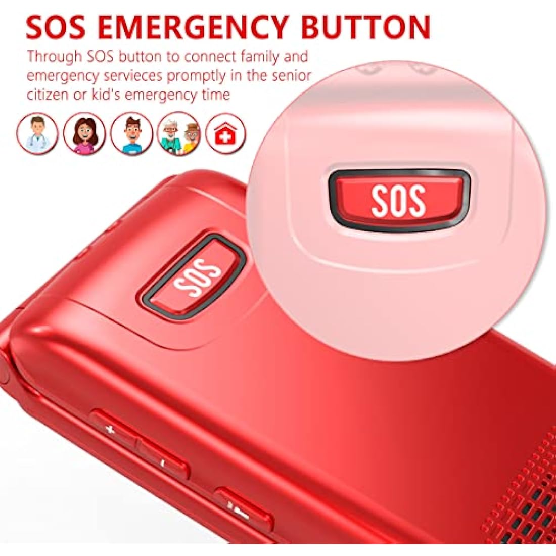 Senior Mobile Phone with Big Buttons, GSM Sim Free Unlocked Basic Cell Phones Easy to Use, Flip Phone with Dual Color Display | SOS Button | FM Radio | Torch |1000mAh Battery | Speed Dial (Red)