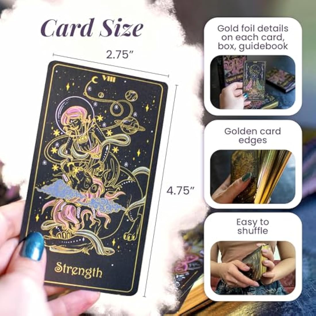 Calmoura Tridevia Tarot Cards with Guide Book (78 Cards) – Rider Waite Tarot Cards with Meanings on Them – Tarot Deck for Beginners