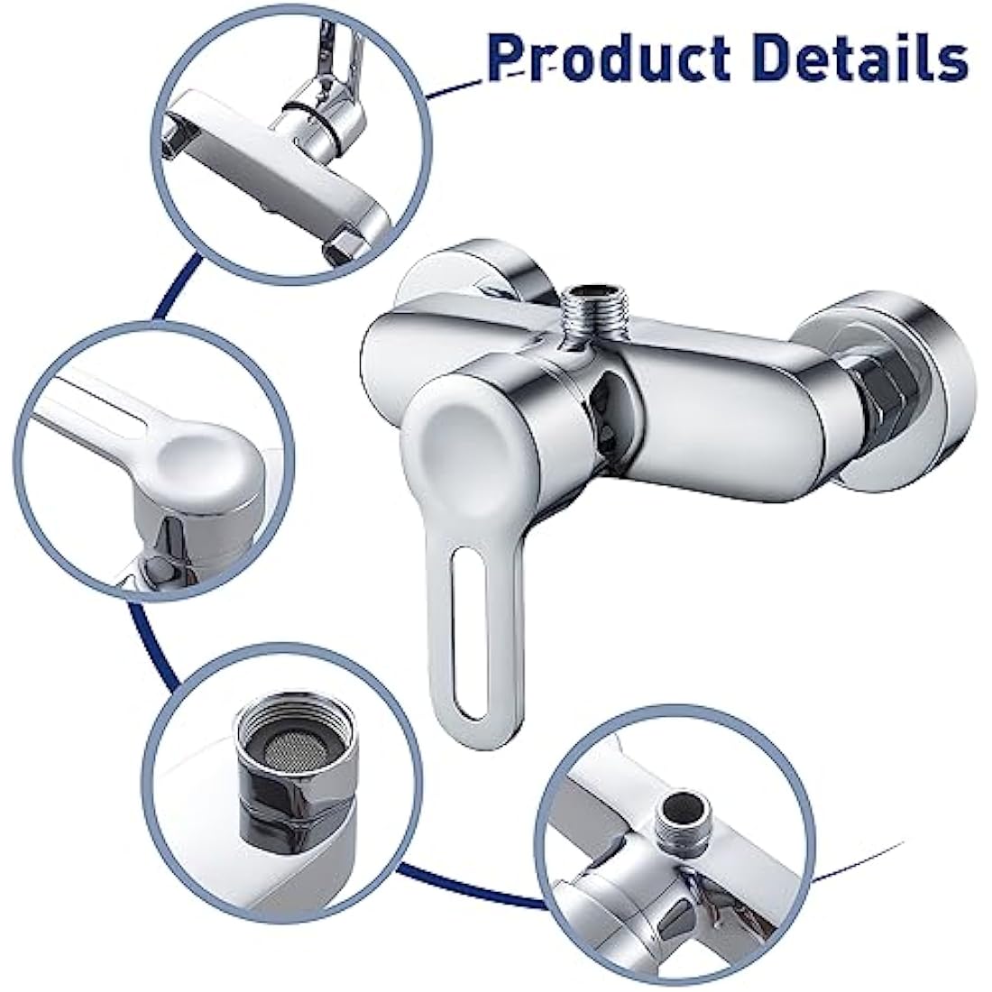 Namuoto Shower Mixer Taps Bar Chrome Wall Mounted Shower Faucet Brass Manual Shower Mixer Valve Control Switch Bath Tap for Cold and Hot Water, G1/2" Upper Outlet