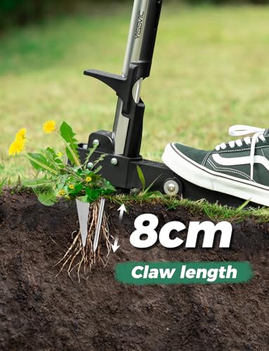 YISSVIC Mechanical Weed Puller Tool - Stainless Steel 4-Claw with Foot Pedal, Telescopic Root Remover for Garden, Stand-up Design (Green)