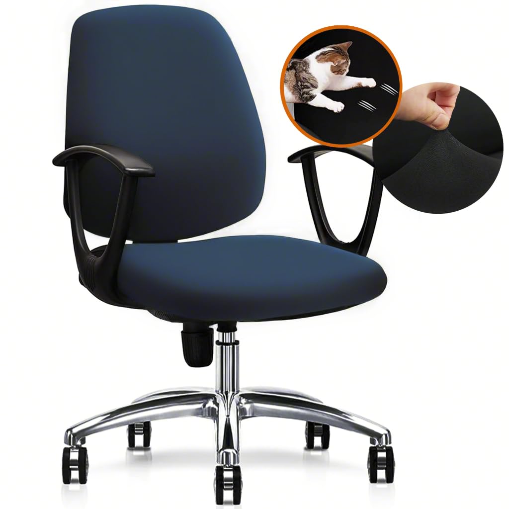 FYTXSZ Chair Covers Spandex Office Computer Chair Cover Stretch Removable Washable Rotate Swivel Chair Protective Covers Navy Blue