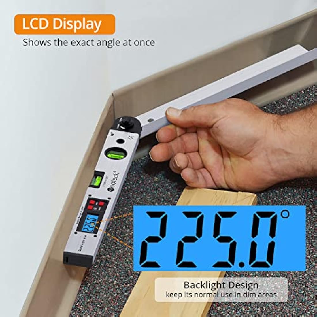 Neoteck Aluminum Digital Angle Finder Protractor 225° 16 inch Backlit LCD Digital with Horizontal and Vertical Bubble - Silver