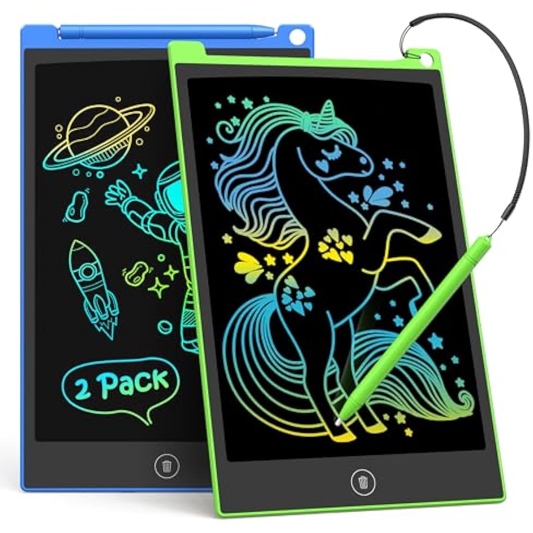 TECJOE 2 Pack LCD Writing Tablet, 8.5 Inch Colorful Doodle Board Drawing Tablet for Kids, Erasable Reusable Writing Drawing Pad, Learning Toys Gifts for 3 4 5 6 Years Old Boys and Girls Toddlers