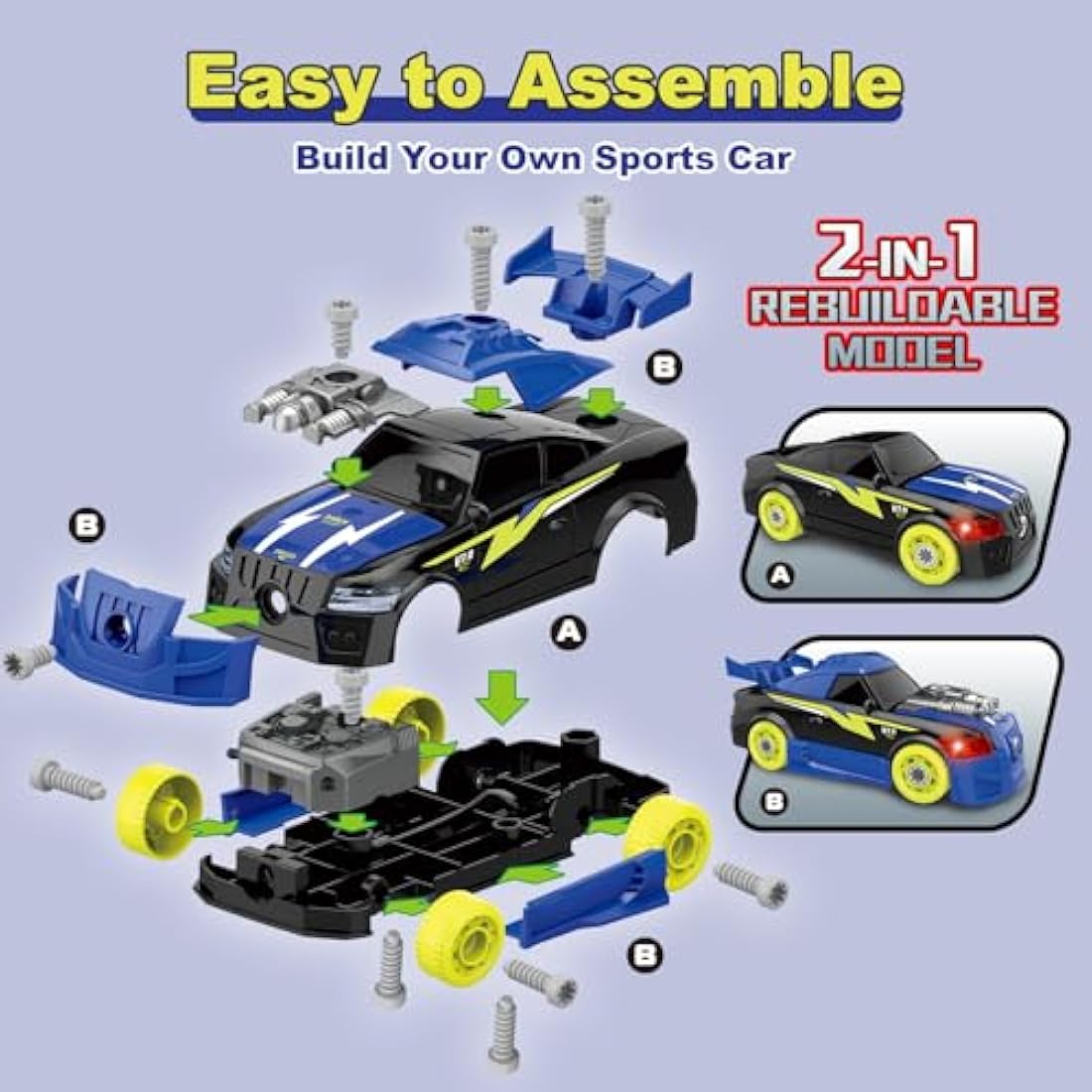 Pup Go Take Apart Toy Racing Car for Age 3+ Year Old Boys, 2 in 1 Build Your Own Car Kit with Toy Drill & Power Tools, Construction Toys, Kids Building Toys with 4 Spare Screws, for Kids
