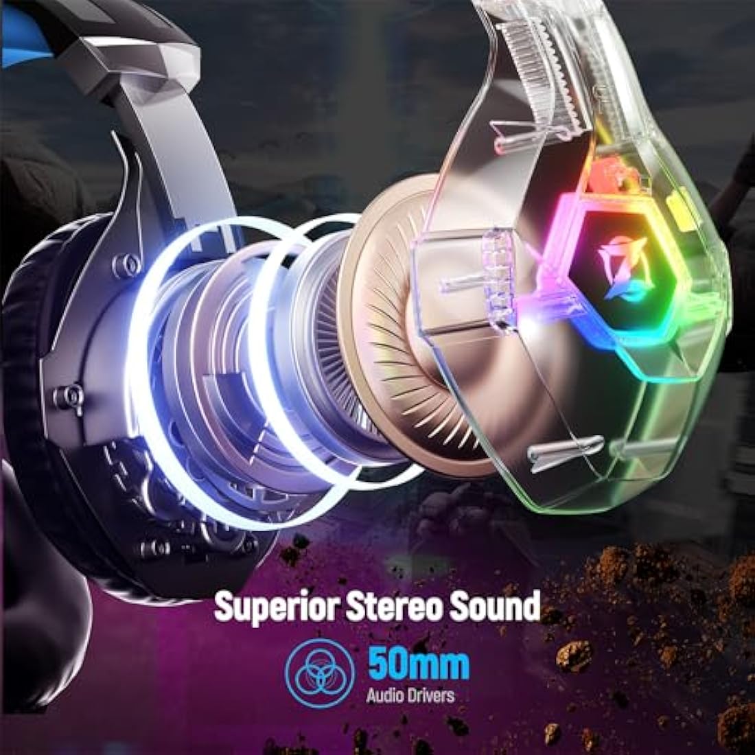 Gaming Headset Stereo Surround Sound Gaming Headphones with Breathing RGB Light & Adjustable Mic for PS4 PS5 PC Xbox One Laptop Mac