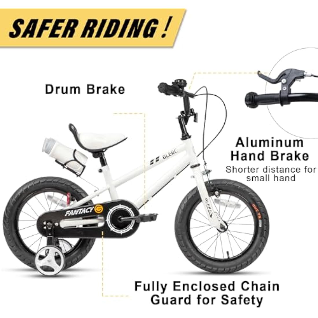 Glerc Fantacy 16 Inch Kids Bike for 2-14 Years Old Boys Girls with Water Bottle Holder & Stabilisers, Multiple Colors