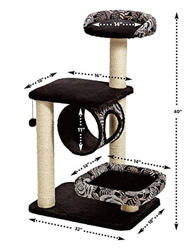 MidWest Homes for Pets Cat Tree, Escapade Cat Furniture, 4-Tier Cat Activity Tree w/Sisal Wrapped Support Scratching Posts and Lounging Cat Look-Out,