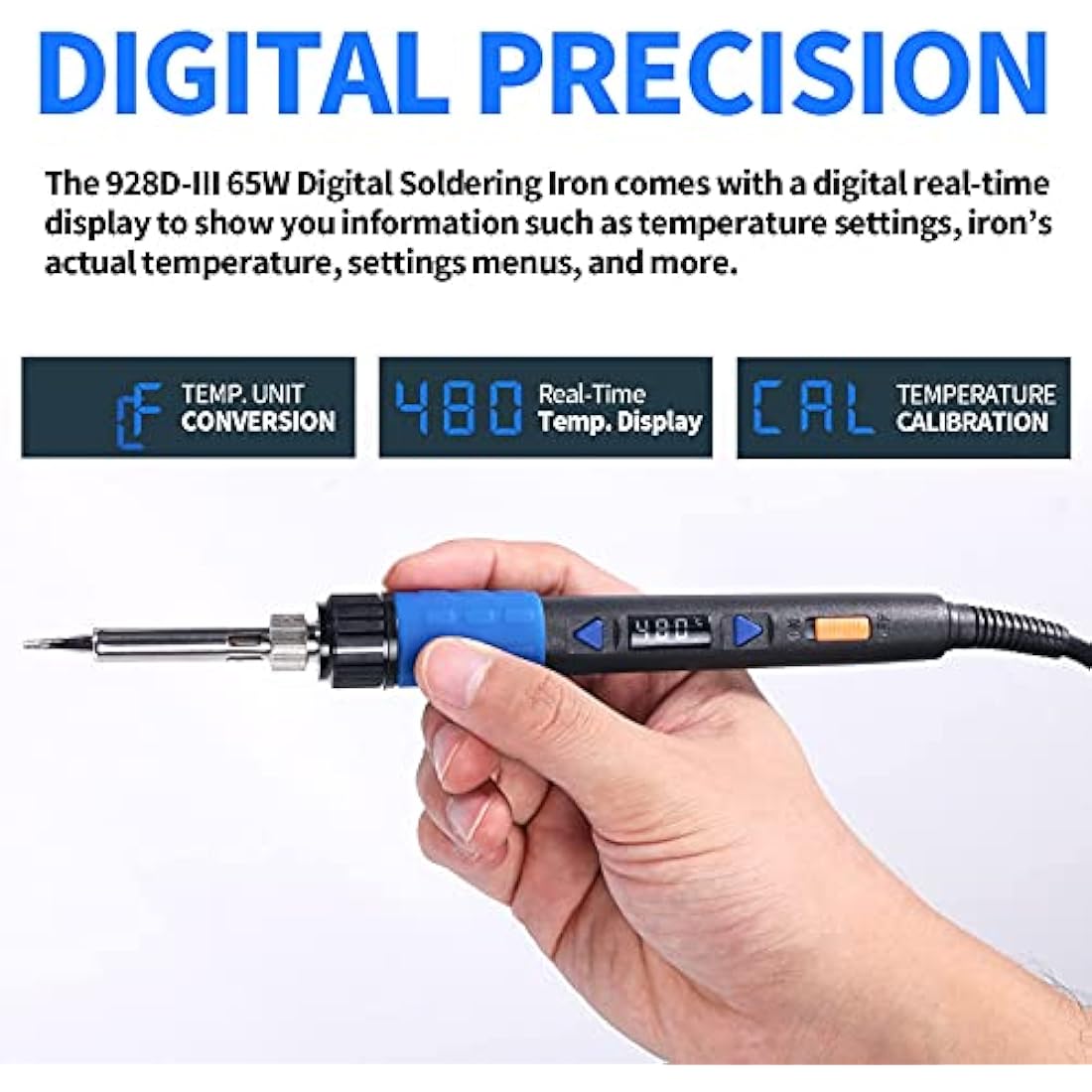 YIHUA 928D-III Portable Digital Soldering Iron Kit with Temperature Stabilization Function and LED Display for Soldering & Desoldering(UK Plug)