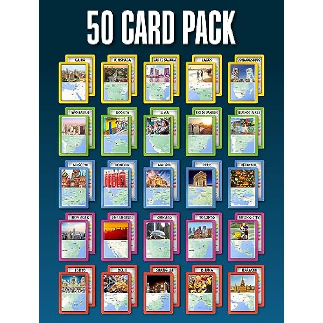SMART CARDS Megacities, 7 games in 1, Pairs, Snap, Trumps, Rummy, Memory Quiz, Learn Facts, 50 Cards, Travel Game, Gift, Stocking Filler, Age 5+, 1-8 Players