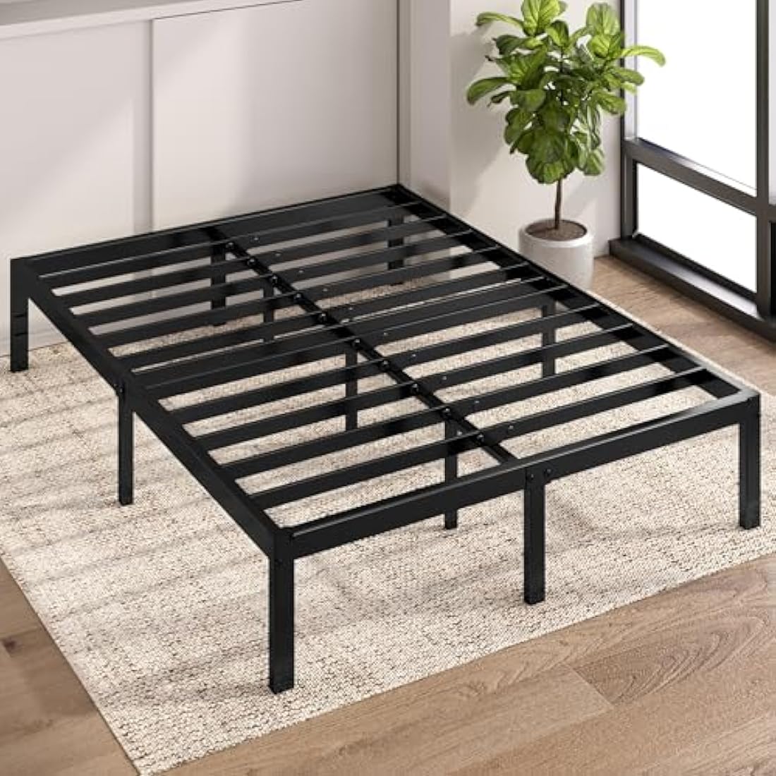 Zinus Elias King size Bed frame - Bed 150 x 200 cm - 36cm Height - Metal Bed frame with underbed storage and steel slat support - Black