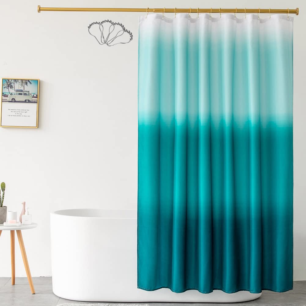 DeKeLaiFu Fabric Shower Curtain Blue Teal Ombre Aqua Shower Curtain Ocean with Steel Hooks, Abstract Shower Curtains Bathroom Mould Proof Resistant,