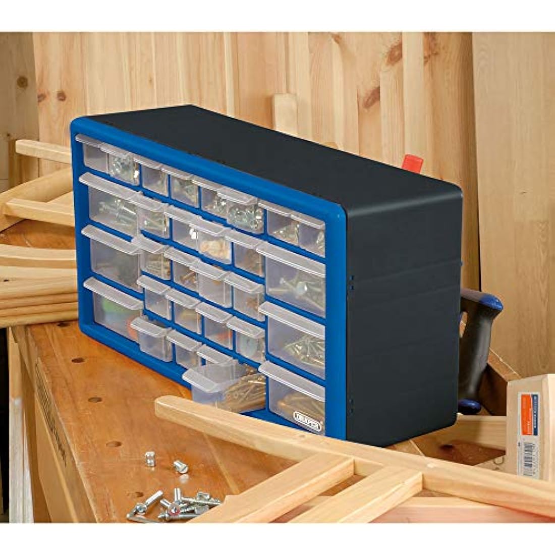 Draper 30 Drawer Garage Plastic Storage Unit | Tool and Parts Storage | Garage Workshop Storage Organiser | Wall Mountable | 12015