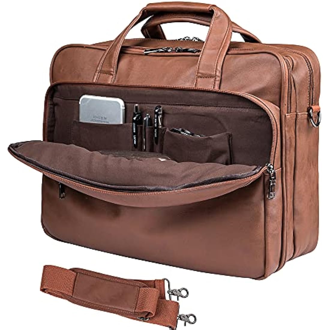 seyfocnia Leather Laptop Bag, Men's 15.6 Inches Messenger Briefcase Business Satchel Computer Handbag Shoulder Bag Fits 15.6 Inch Laptop Computer (Brown)