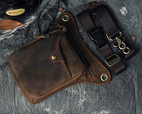 Le'aokuu Mens Genuine Leather Messenger Shoulder Bag Waist Bag Pack Drop Leg Bag Motorcycle 833