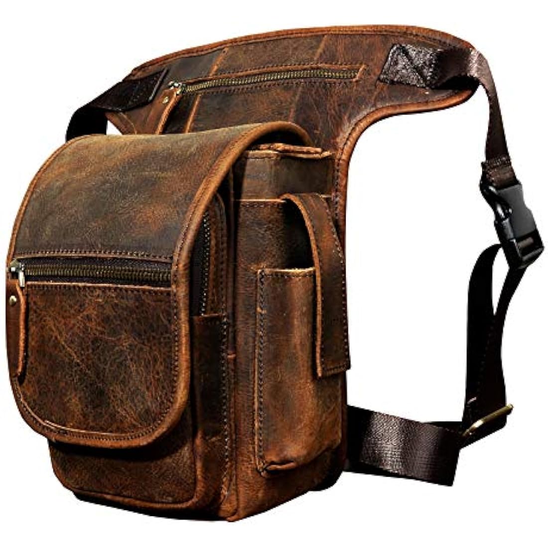 Le'aokuu Mens Genuine Leather Messenger Riding Hip Bum Waist Pack Drop Leg Cross Over Thigh Bag