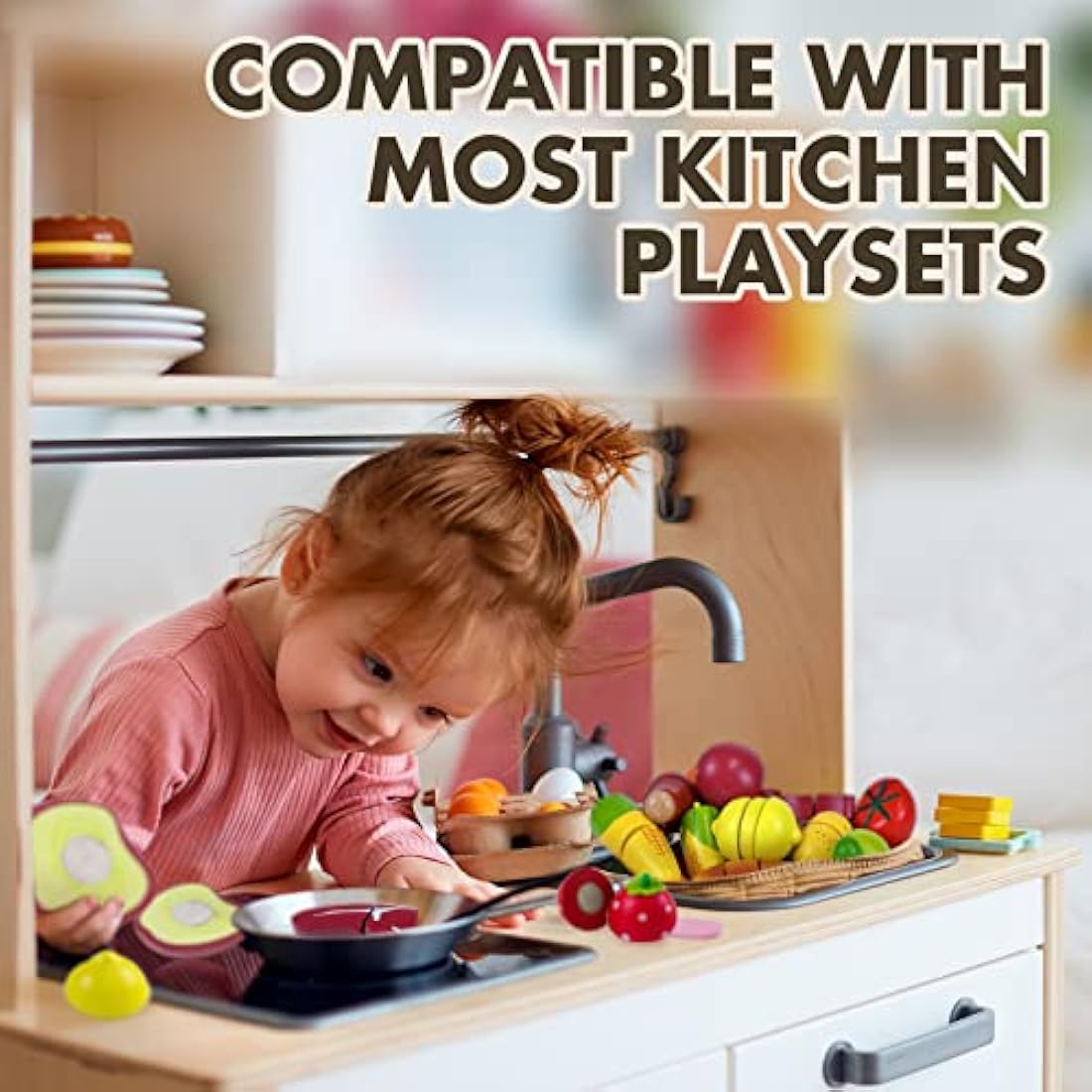 Beberolen Wooden Food Toys, Play Food Sets for Children Kitchen, Toy Kitchen Accessories for Kids, Wooden Cutting Fruit and Vegetables Toys, Pretend Role-Play Toy for Boys and Girls 2 3 4 5 Year Olds