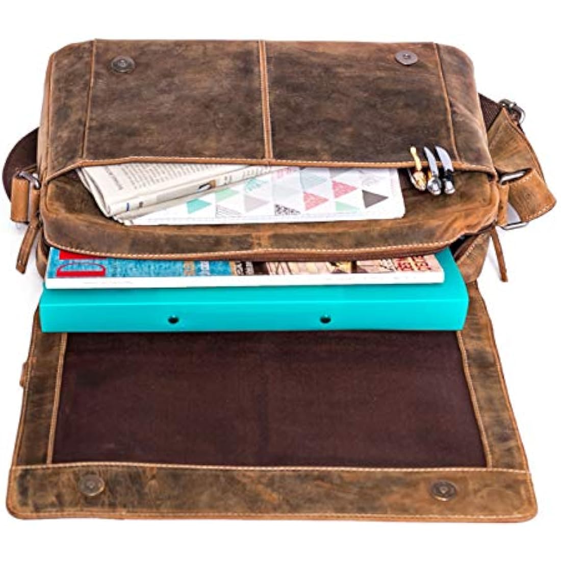 ALMADIH Genuine Leather Shoulder Bag Vintage 15" Laptop - DYLAN Messenger men brown - Satchel Business Bag Briefcase Uni College School teacher work Tote Bag Cross-Body Courier