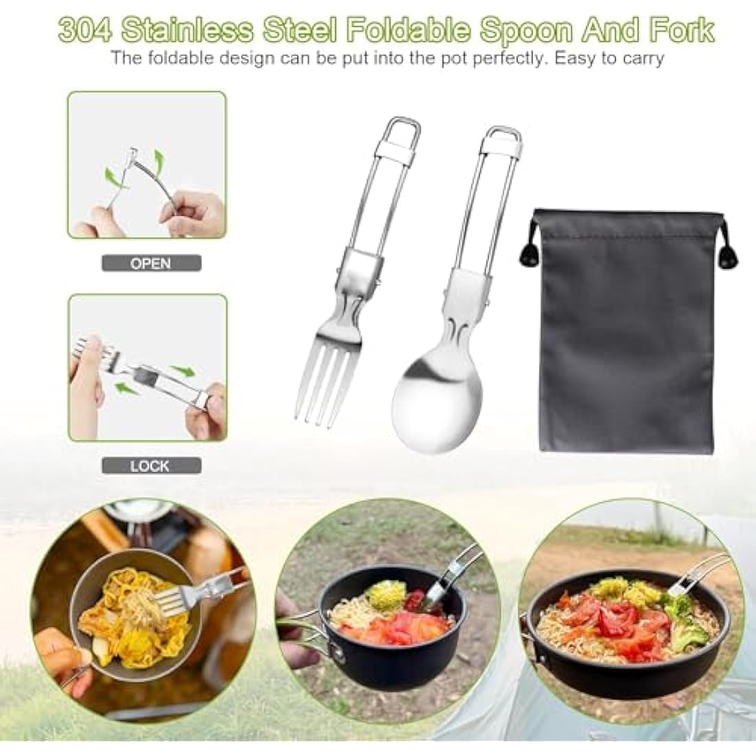 AUTOPkio Camping Cooking Set, Outdoor Camping Pans Pots and Stove - Non Stick Folding Cookware Kit for BBQ Picnic Hiking Backpacking Travel 1-2 Person Use