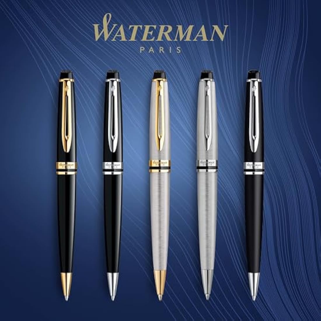 Waterman Expert Ballpoint Pen | Gloss Black with Chrome Trim | Medium Tip | Blue Ink | Gift Box