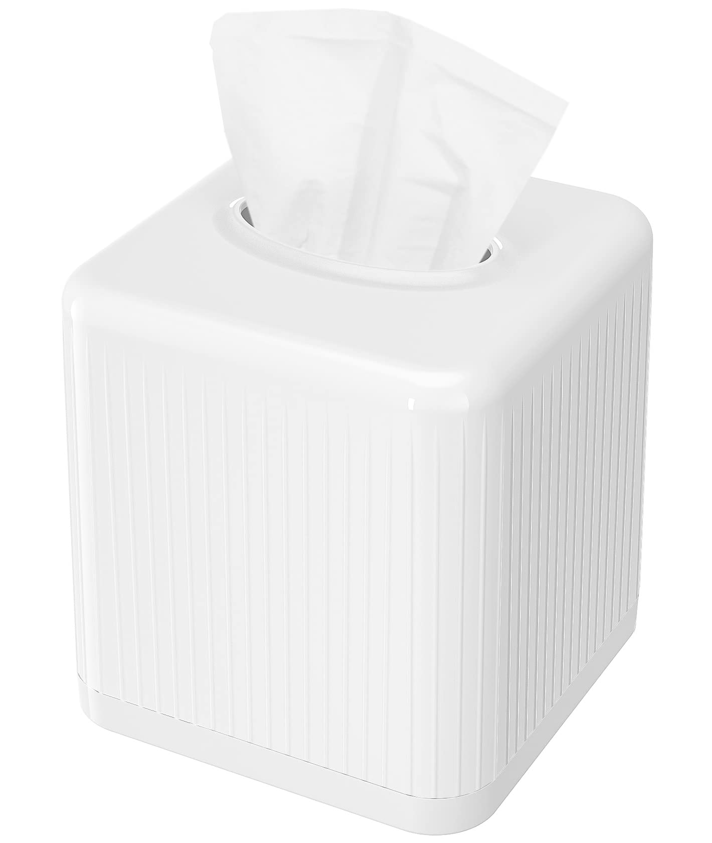 Livelab Tissue Box Cover With Base - Square Plastic Holder, Decorative Case, Modern Facial Paper Dispenser for Bathroom, Vanity Countertops, Night