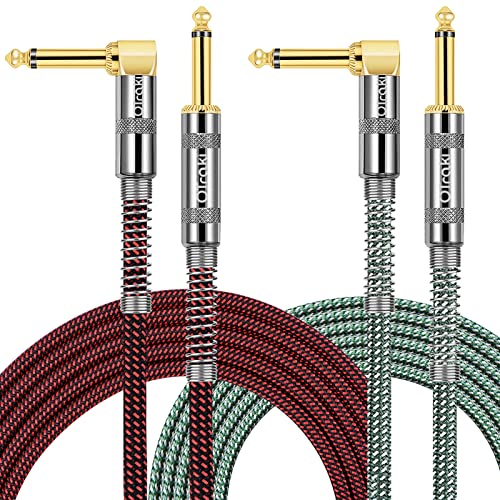 OTraki 2 Pcs Braided Guitar Lead Instrument Cables 2m, 6.5ft Guitar Cable 6.35mm 1/4", Electric Guitar Cable, Instrument Cable For Electric Bass Keyboard, Amp, Speaker, Pro Audio(Red+Green)