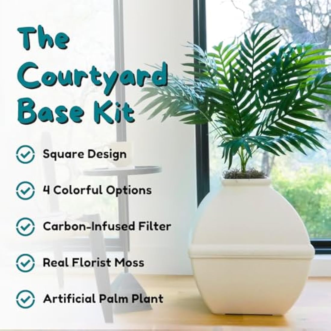 Good Pet Stuff, The Courtyard Hidden Litter Box, Artificial Plants & Enclosed Square Cat Planter Litter Box, Vented & Odor Filter, Easy to Clean, White Birch