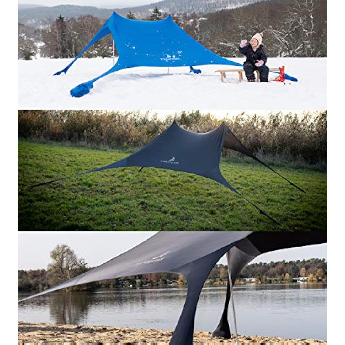 Premium Lycra Beach Tent - Beach Shelter Pop Up Sun Shade "Ole" with Aluminium Poles and Fillable Sand Anchor Blue (210 x 210 cm)