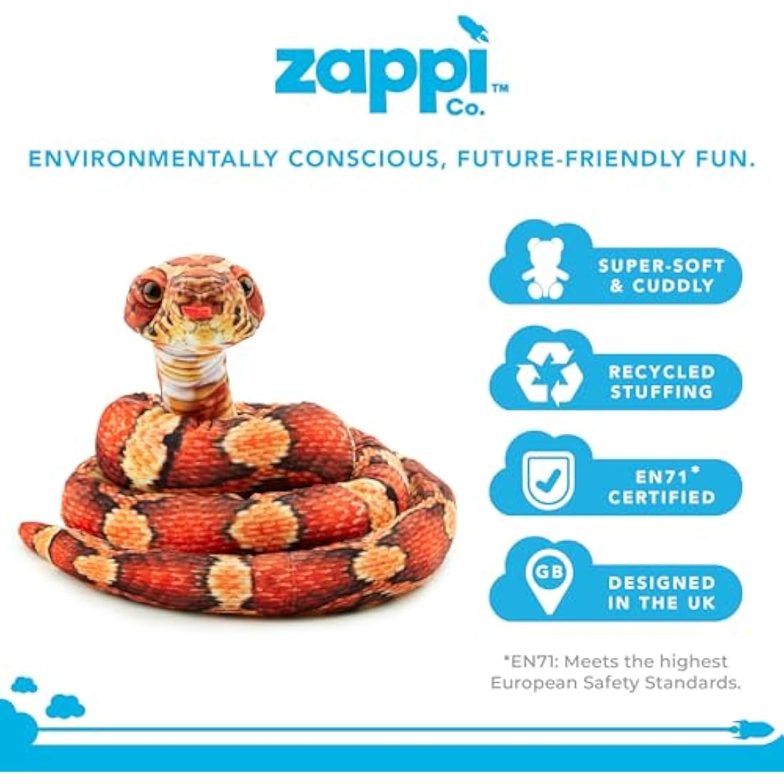 Zappi Co Kids Stuffed Soft Cuddly Plush Snake Toy - Part of Safari Animals Collection: Realistic and Lifelike, Perfect for Kids 180 cm Length(Orange/Black Corn Snake)