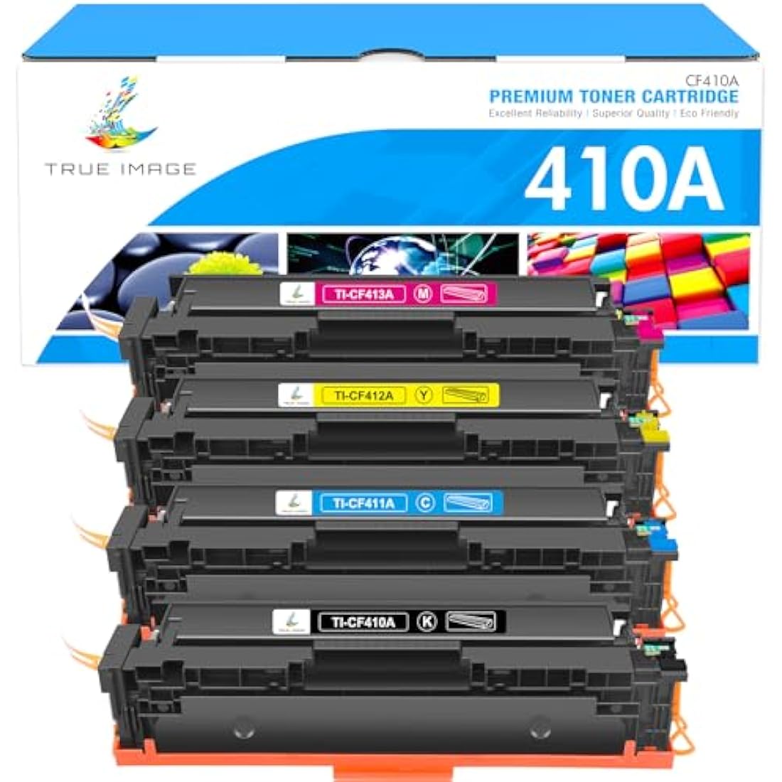 TRUE IMAGE Compatible Toner Cartridge Replacement for HP 410A CF410A 410X CF410X Laserjet Pro MFP M477fdw M477fdn M377dw M452nw M452dn M477fnw Toner (Black,Cyan,Yellow,Magenta, 4-Pack)