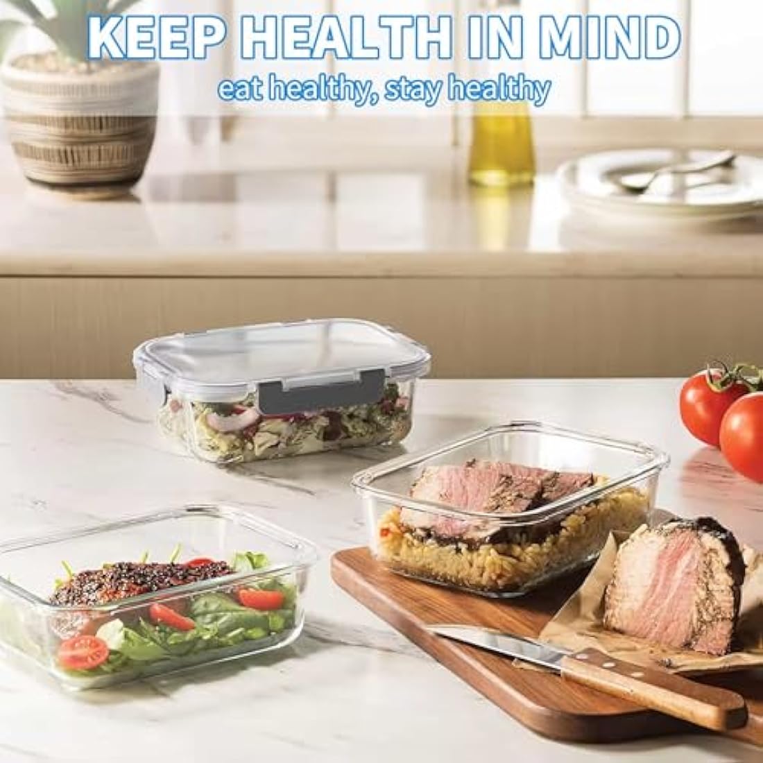 Glass Containers with Lids, 10 Pack Airtight Glass Meal Prep Containers, Glass Food Storage Containers, Reusable, Stackable, Microwave, Oven, Freezer and Dishwasher, 1050ml & 370ml (Black)