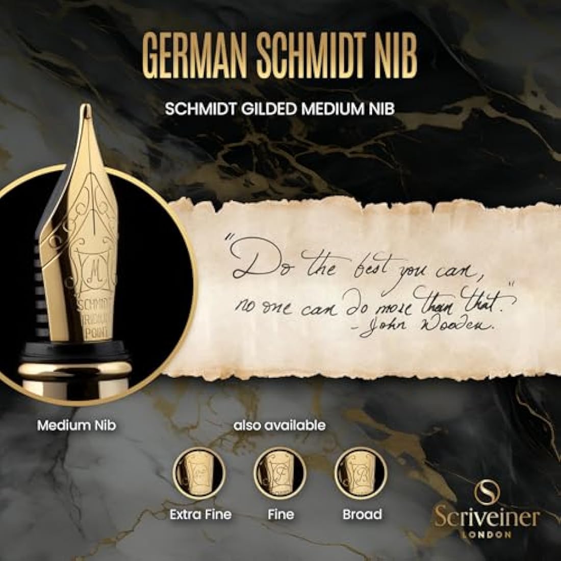 Scriveiner Black Lacquer Fountain Pen - Stunning Luxury Pen, Real Gold Plating, Schmidt Gilded Nib (Medium), Best Pen Gift Set for Men & Women, Professional, Executive, Office, Nice Pens