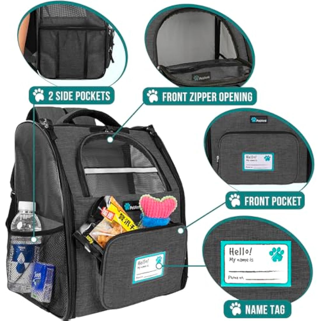 PetAmi Dog Backpack Carrier for Small Large Cat, Pet, Puppies, Ventilated Pet Hiking Backpack Travel Bag, Airline Approved Cat Backpack Carrier, Safety Back Support, Camping Biking Dog Bag, Charcoal